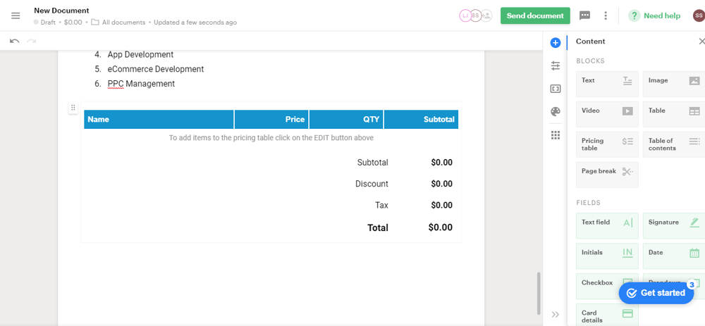 PandaDoc Pricing Table