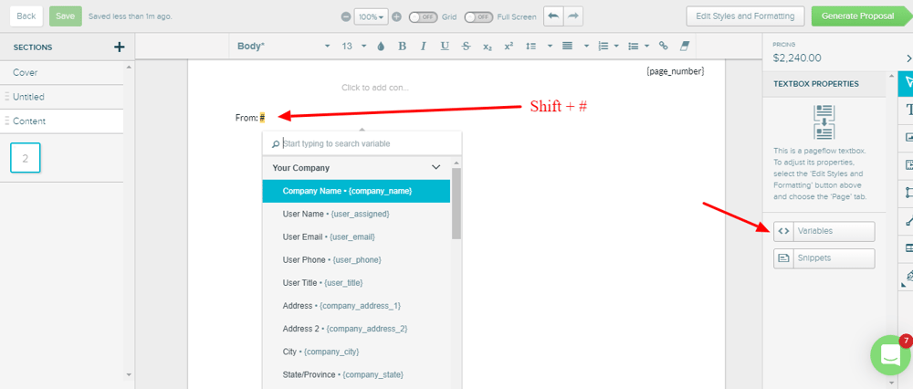 Variables Proposify PandaDoc